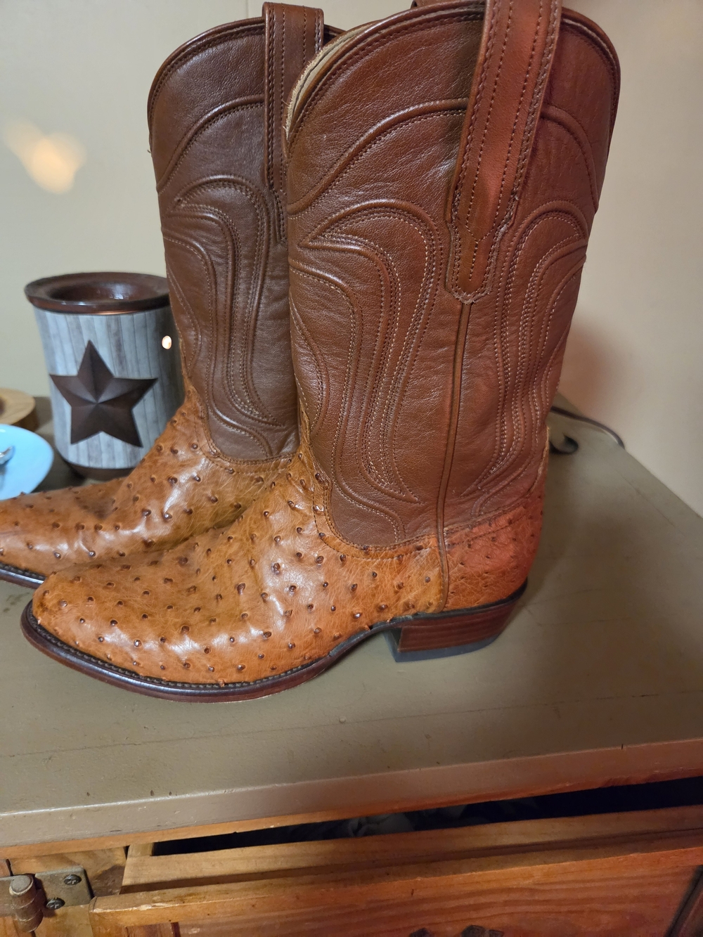 Men's Brown Ostrich Leather Western Boots Tecovas